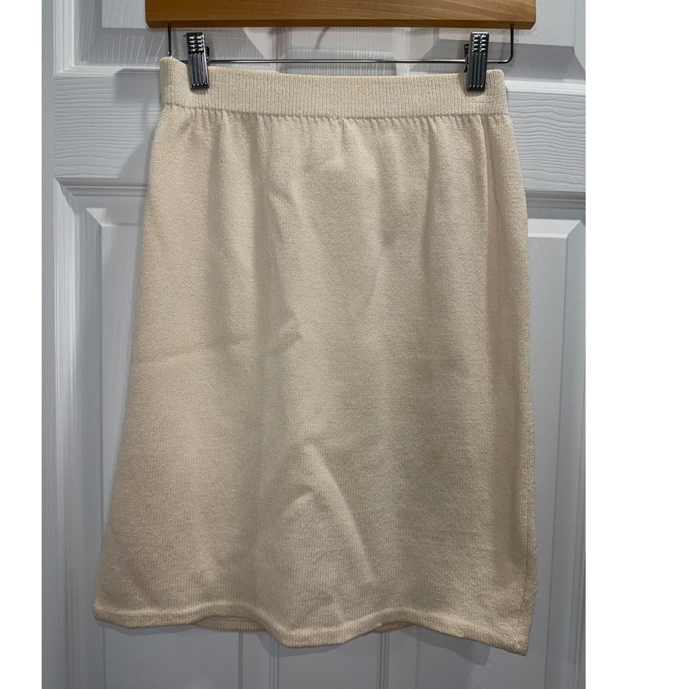 St John Basics Cream Santana Knit Pencil Skirt‎ Elastic Waist Career Luxury 6